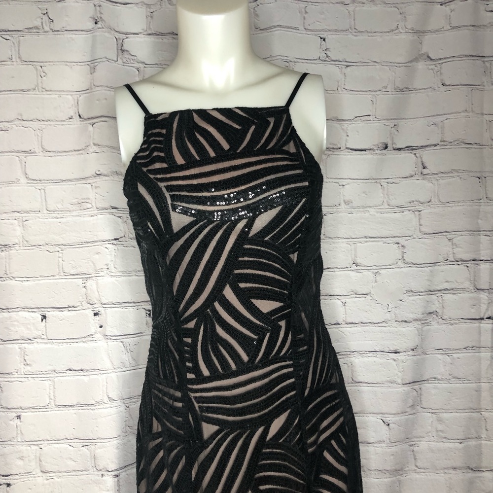 Trixxi black & nude sequin striped long dress sz 7 - Picture 3 of 13